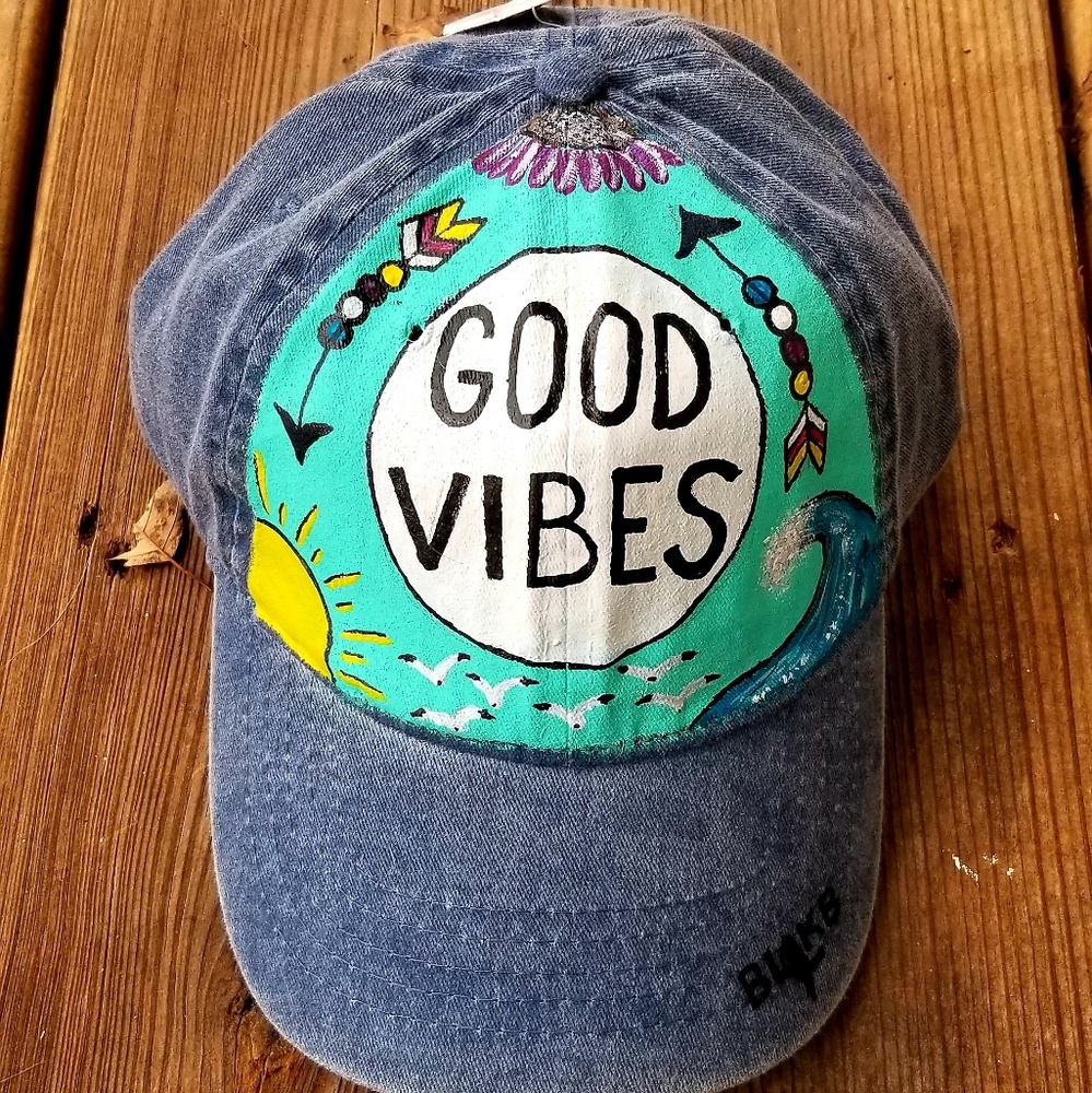 Hand painted good vibes baseball cap